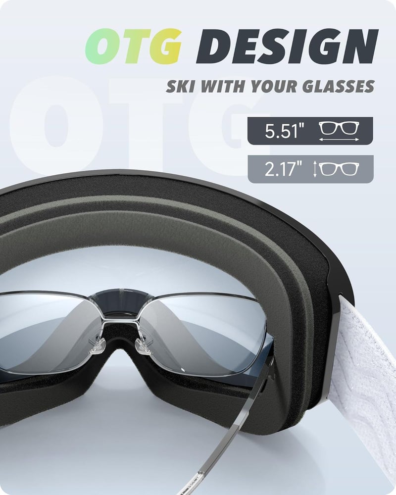 RIOROO Ski Goggles Snowboard Goggles for Men Women Adults Youth,Over Glasses OTG/100% UV Protection/Anti-fog/Wide Vision - Image 5
